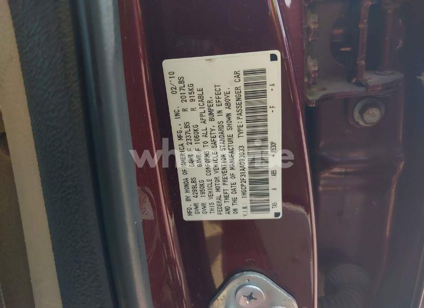 Photo 9 of 2010 Honda Accord 2.4 LX (VIN 1HGCP2F31AA093033)