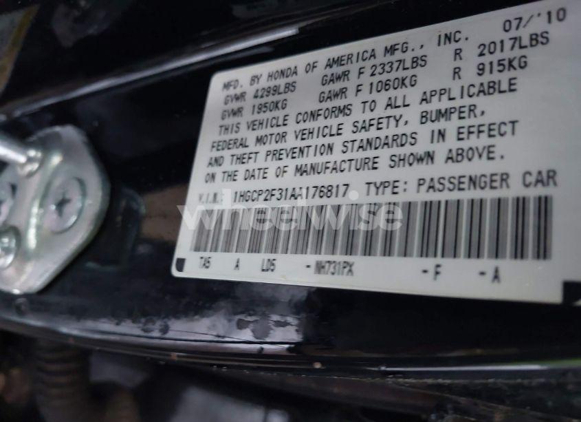 Photo 9 of 2010 Honda Accord 2.4 LX (VIN 1HGCP2F31AA176817)