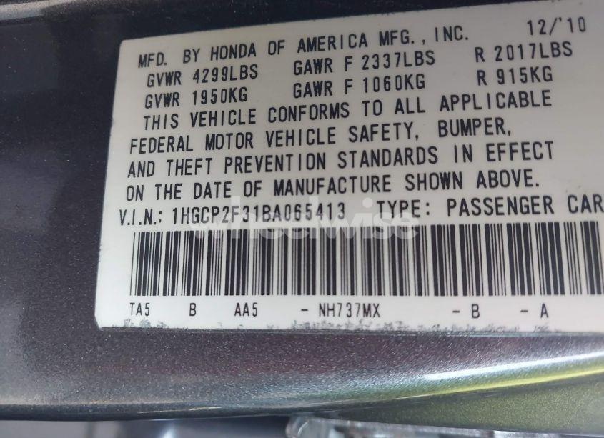 Photo 9 of 2011 Honda Accord 2.4 LX (VIN 1HGCP2F31BA065413)