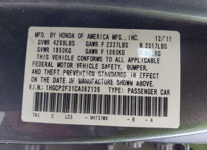 Photo 9 of 2012 Honda Accord 2.4 LX (VIN 1HGCP2F31CA062139)