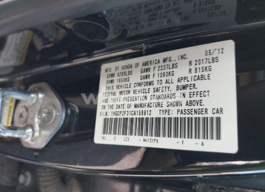 Photo 9 of 2012 Honda Accord 2.4 LX (VIN 1HGCP2F31CA159812)