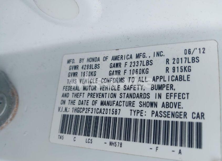 Photo 9 of 2012 Honda Accord 2.4 LX (VIN 1HGCP2F31CA201587)