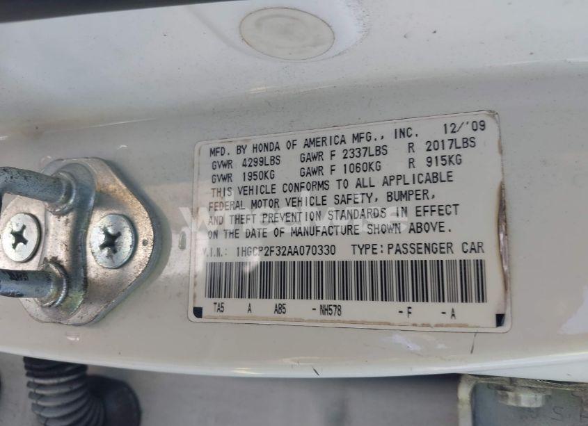 Photo 9 of 2010 Honda Accord 2.4 LX (VIN 1HGCP2F32AA070330)