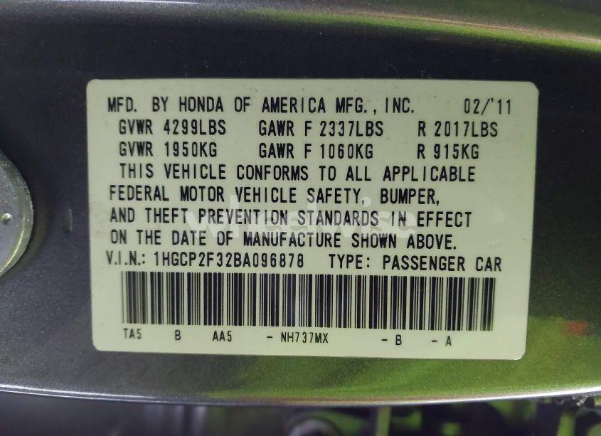Photo 9 of 2011 Honda Accord 2.4 LX (VIN 1HGCP2F32BA096878)
