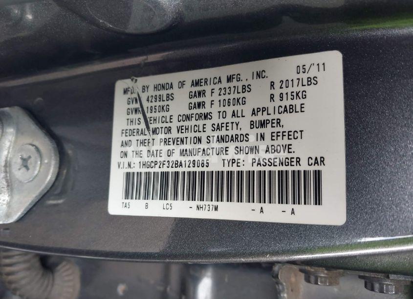 Photo 9 of 2011 Honda Accord 2.4 LX (VIN 1HGCP2F32BA129085)