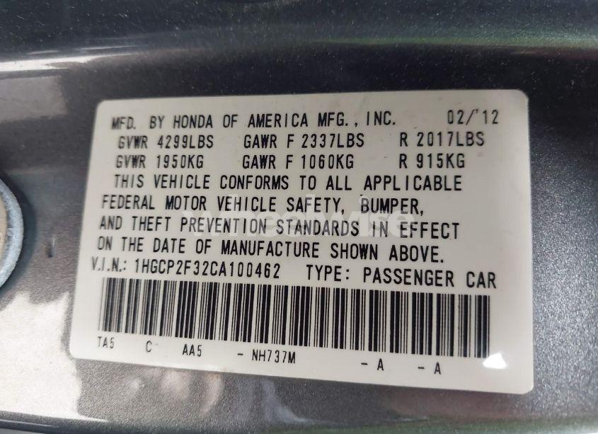 Photo 9 of 2012 Honda Accord 2.4 LX (VIN 1HGCP2F32CA100462)