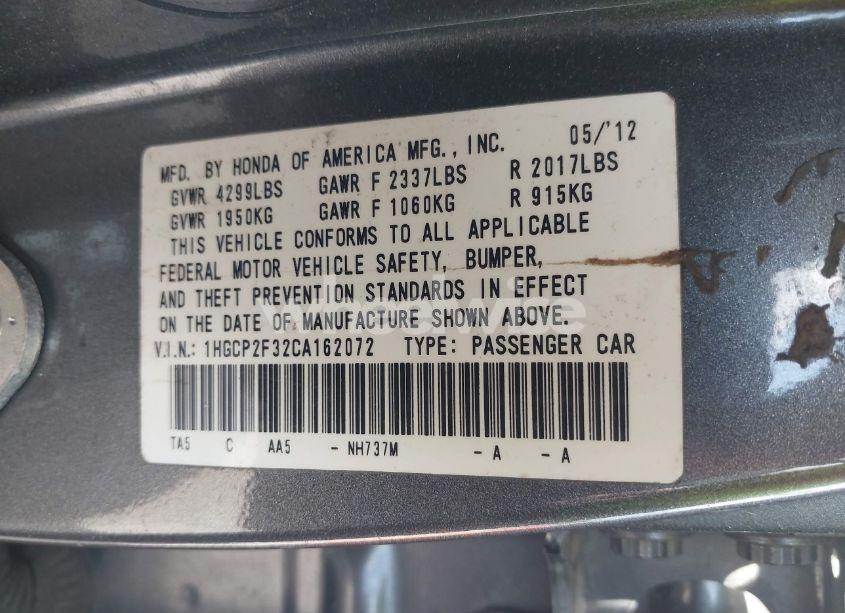 Photo 9 of 2012 Honda Accord 2.4 LX (VIN 1HGCP2F32CA162072)