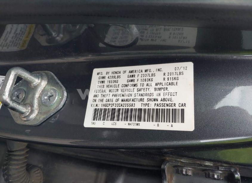 Photo 9 of 2012 Honda Accord 2.4 LX (VIN 1HGCP2F32CA205583)