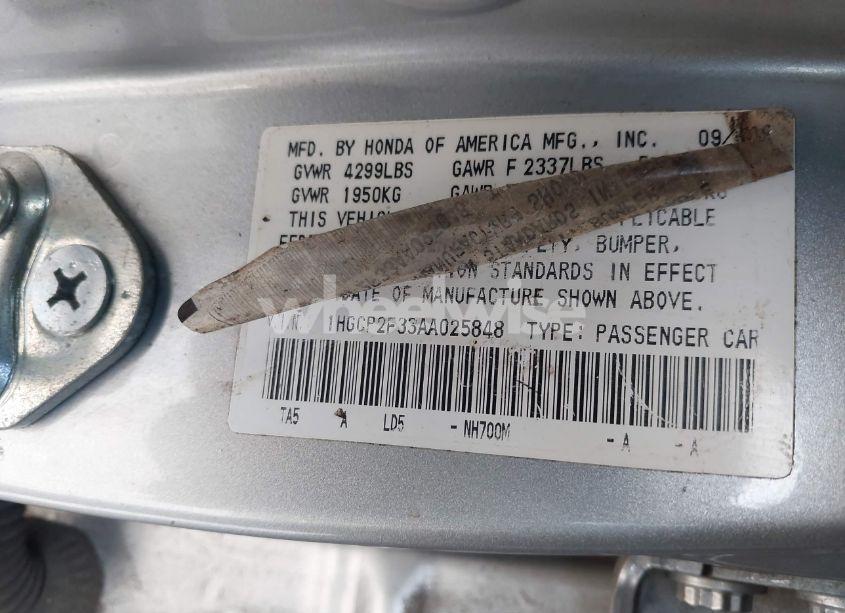 Photo 9 of 2010 Honda Accord 2.4 LX (VIN 1HGCP2F33AA025848)