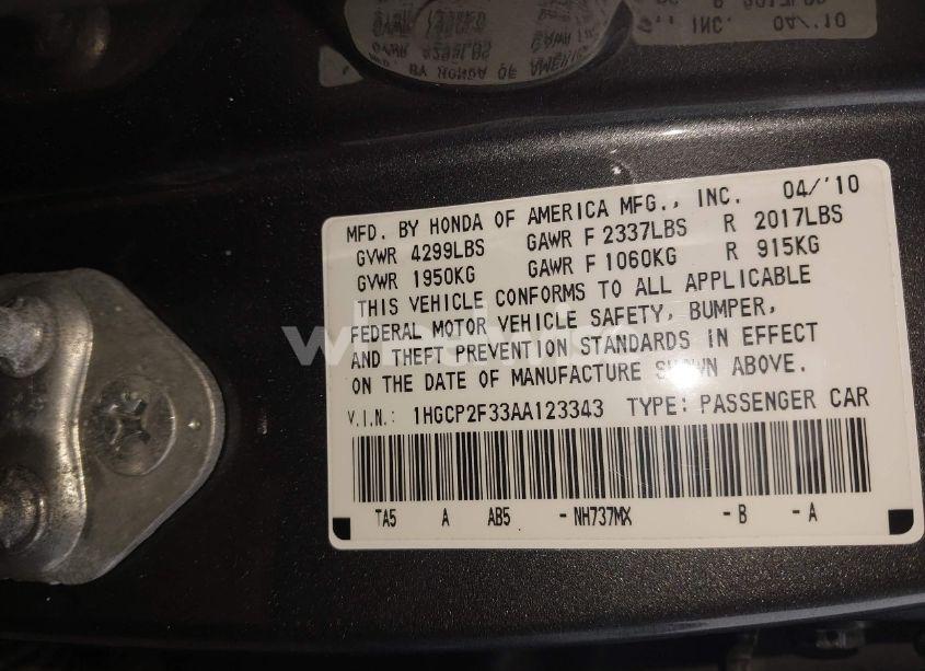 Photo 9 of 2010 Honda Accord 2.4 LX (VIN 1HGCP2F33AA123343)
