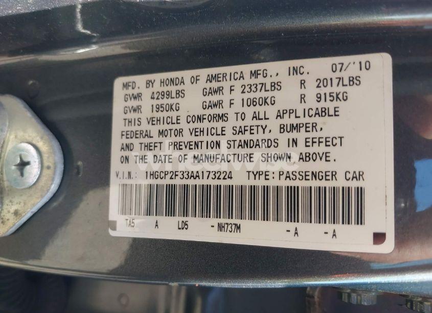 Photo 9 of 2010 Honda Accord 2.4 LX (VIN 1HGCP2F33AA173224)