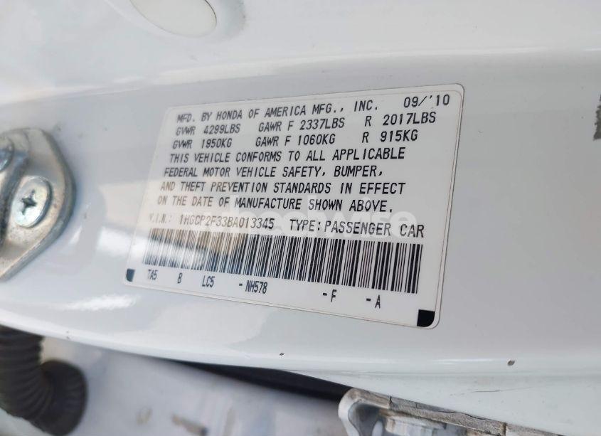 Photo 9 of 2011 Honda Accord 2.4 LX (VIN 1HGCP2F33BA013345)