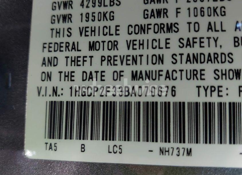 Photo 9 of 2011 Honda Accord 2.4 LX (VIN 1HGCP2F33BA070676)