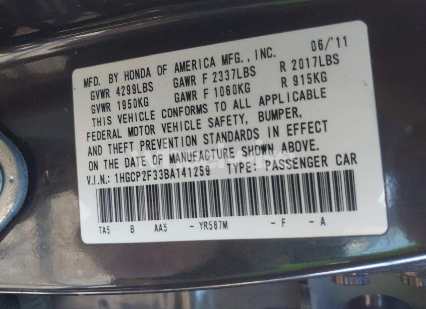 Photo 9 of 2011 Honda Accord 2.4 LX (VIN 1HGCP2F33BA141259)