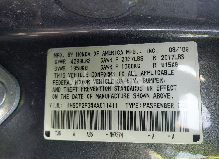 Photo 9 of 2010 Honda Accord 2.4 LX (VIN 1HGCP2F34AA011411)