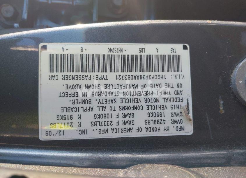 Photo 9 of 2010 Honda Accord 2.4 LX (VIN 1HGCP2F34AA063721)