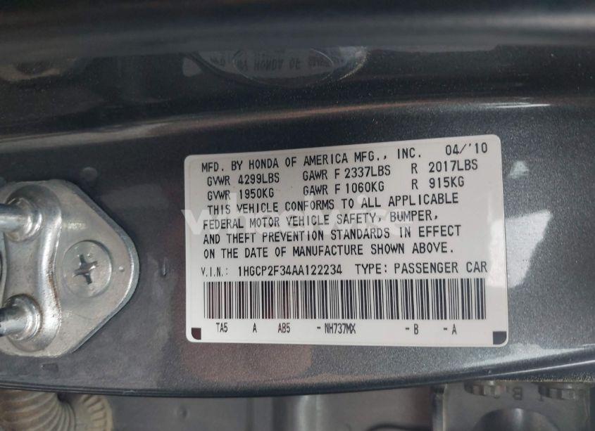Photo 9 of 2010 Honda Accord 2.4 LX (VIN 1HGCP2F34AA122234)