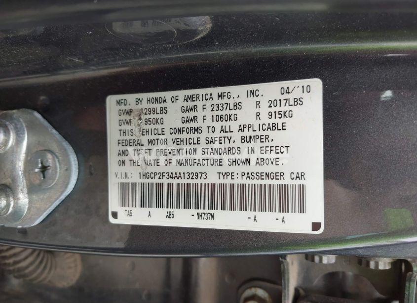 Photo 9 of 2010 Honda Accord 2.4 LX (VIN 1HGCP2F34AA132973)