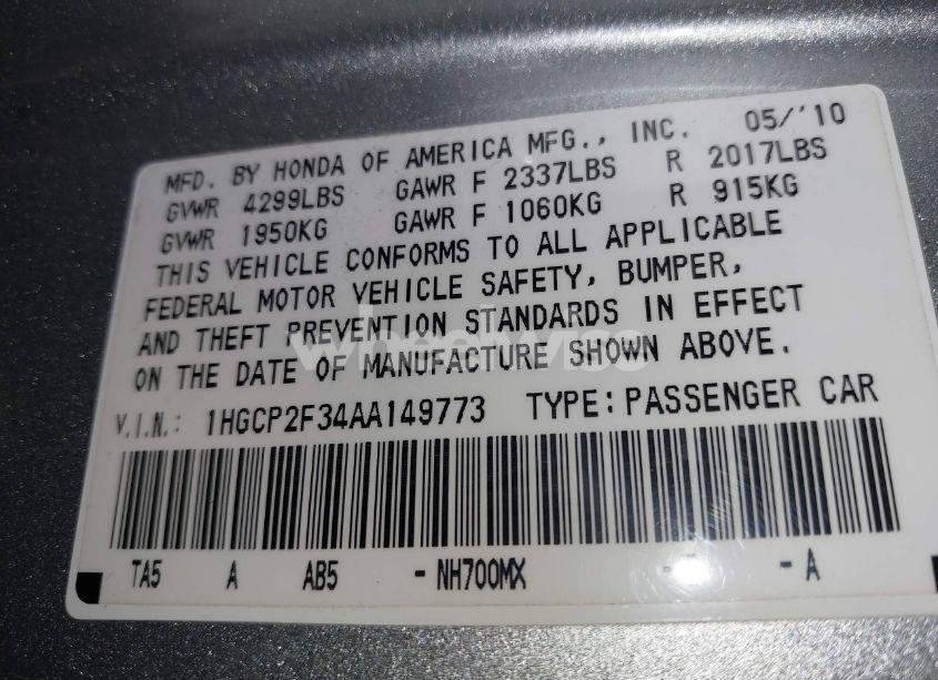 Photo 9 of 2010 Honda Accord 2.4 LX (VIN 1HGCP2F34AA149773)