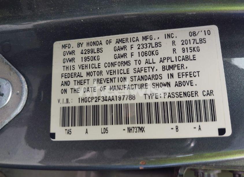 Photo 9 of 2010 Honda Accord 2.4 LX (VIN 1HGCP2F34AA197788)