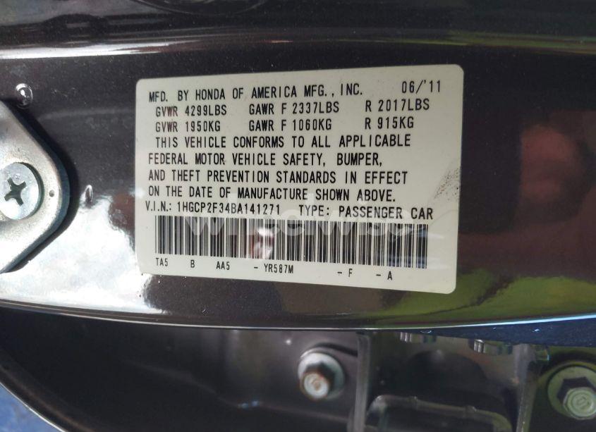 Photo 9 of 2011 Honda Accord 2.4 LX (VIN 1HGCP2F34BA141271)