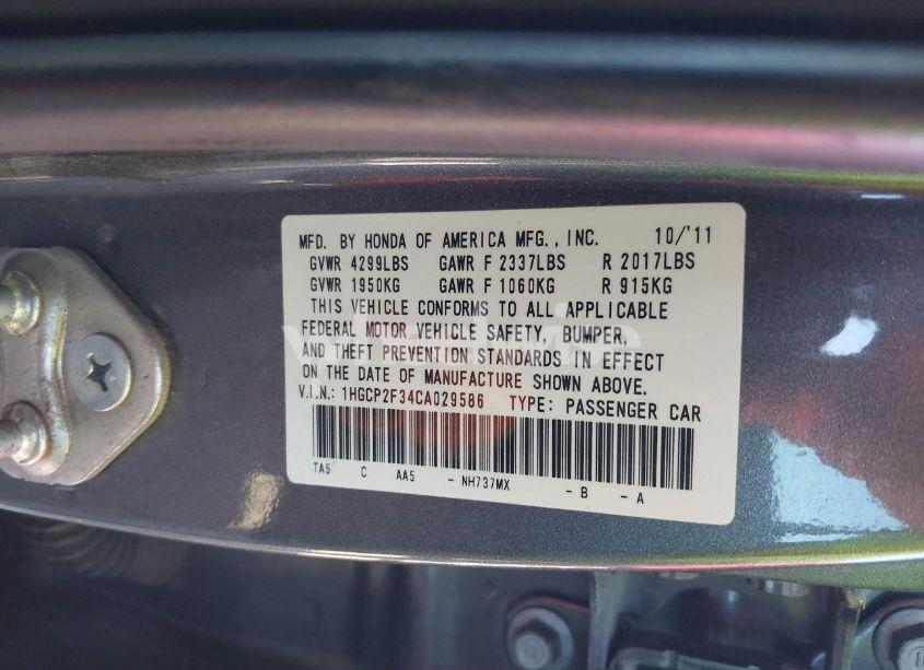 Photo 9 of 2012 Honda Accord 2.4 LX (VIN 1HGCP2F34CA029586)