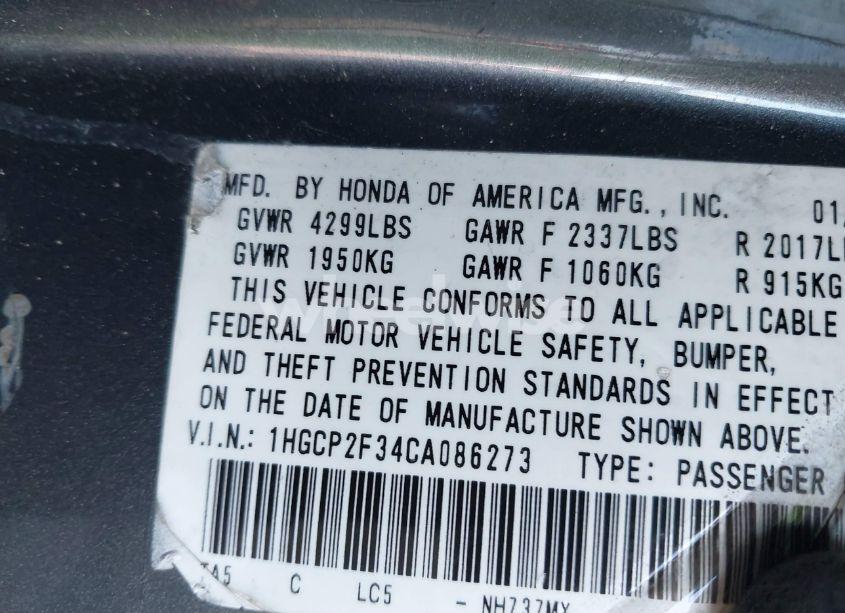 Photo 9 of 2012 Honda Accord 2.4 LX (VIN 1HGCP2F34CA086273)