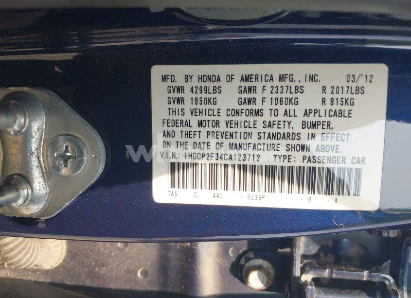 Photo 9 of 2012 Honda Accord 2.4 LX (VIN 1HGCP2F34CA123712)