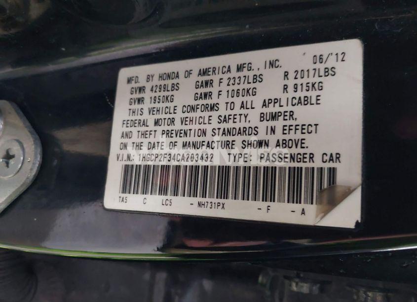 Photo 9 of 2012 Honda Accord 2.4 LX (VIN 1HGCP2F34CA203432)