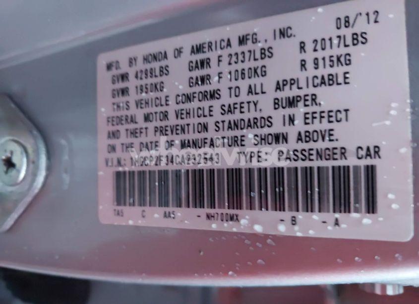 Photo 9 of 2012 Honda Accord 2.4 LX (VIN 1HGCP2F34CA232543)