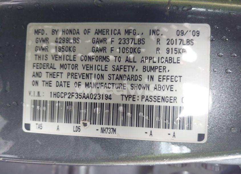 Photo 9 of 2010 Honda Accord 2.4 LX (VIN 1HGCP2F35AA023194)