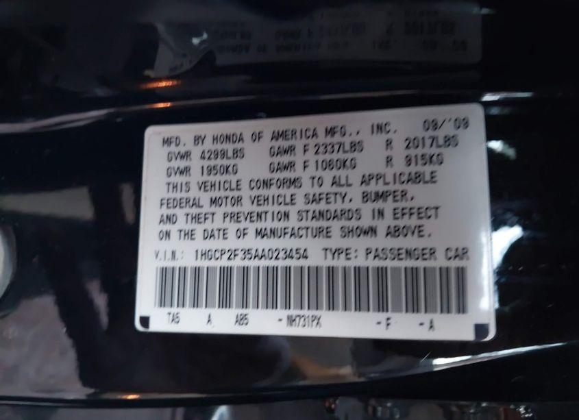 Photo 9 of 2010 Honda Accord 2.4 LX (VIN 1HGCP2F35AA023454)