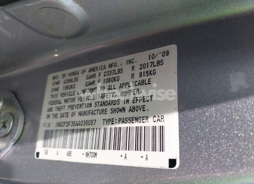 Photo 9 of 2010 Honda Accord 2.4 LX (VIN 1HGCP2F35AA036057)