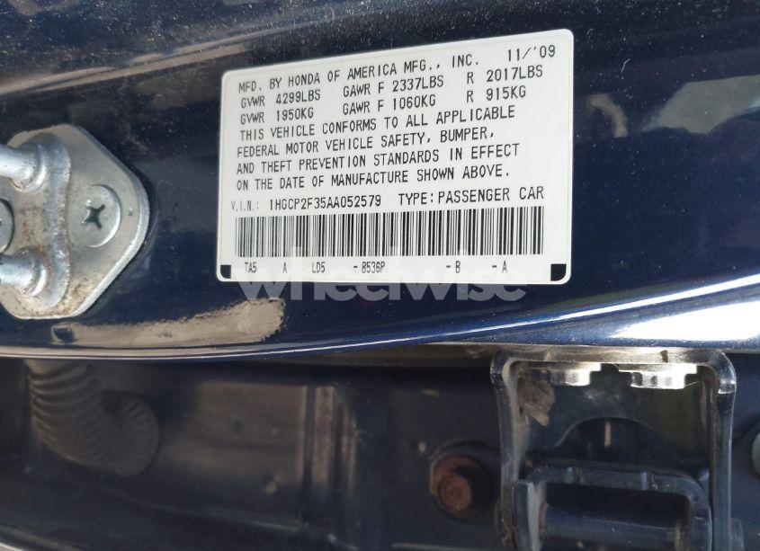 Photo 9 of 2010 Honda Accord 2.4 LX (VIN 1HGCP2F35AA052579)