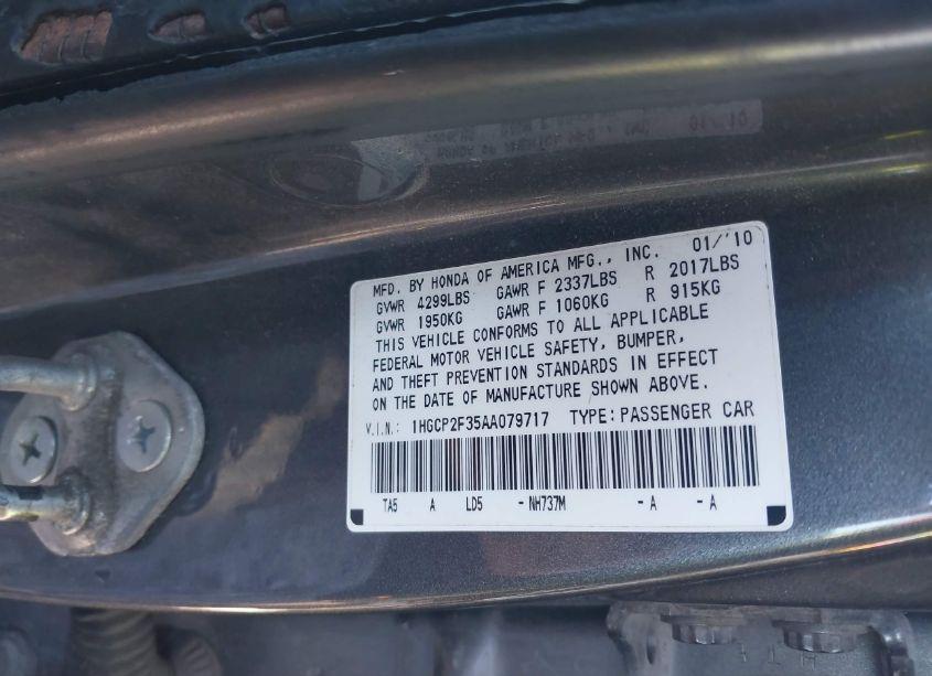 Photo 9 of 2010 Honda Accord 2.4 LX (VIN 1HGCP2F35AA079717)