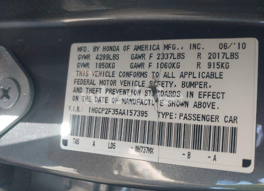 Photo 9 of 2010 Honda Accord 2.4 LX (VIN 1HGCP2F35AA157395)