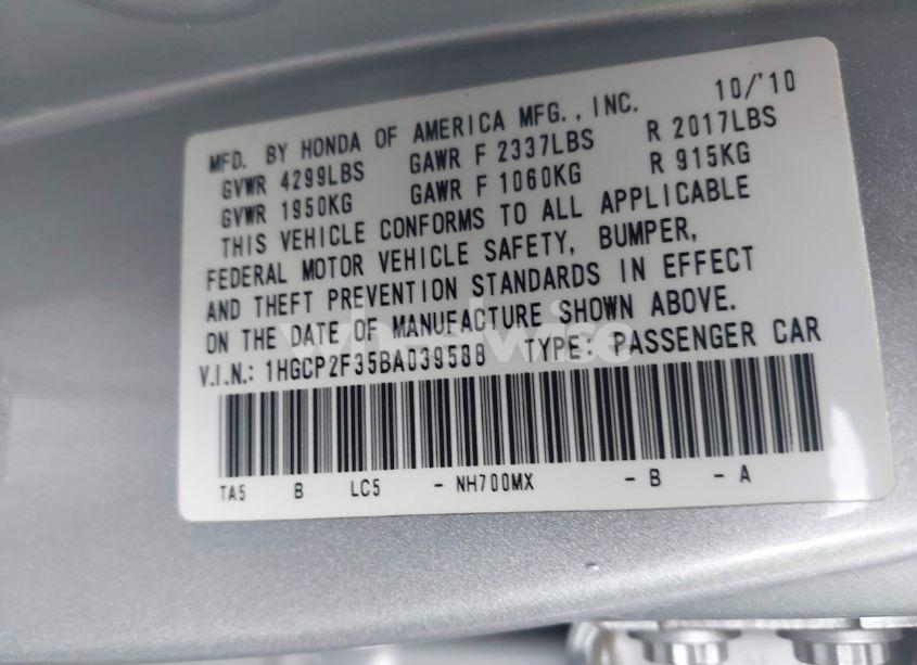 Photo 9 of 2011 Honda Accord 2.4 LX (VIN 1HGCP2F35BA039588)