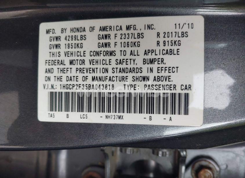 Photo 9 of 2011 Honda Accord 2.4 LX (VIN 1HGCP2F35BA043818)