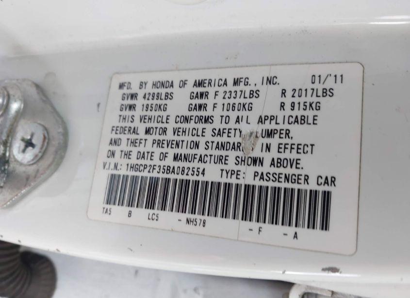 Photo 9 of 2011 Honda Accord 2.4 LX (VIN 1HGCP2F35BA082554)