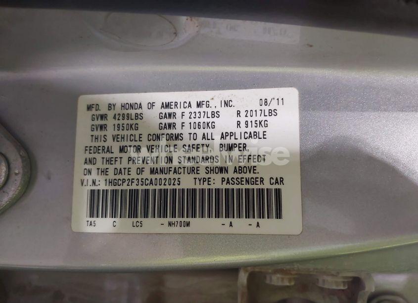 Photo 9 of 2012 Honda Accord 2.4 LX (VIN 1HGCP2F35CA002025)