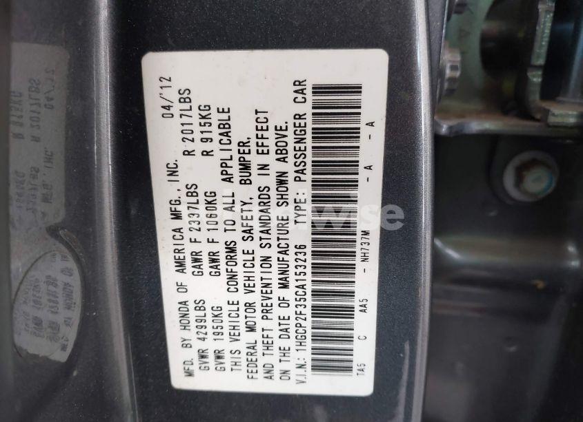 Photo 9 of 2012 Honda Accord 2.4 LX (VIN 1HGCP2F35CA153236)