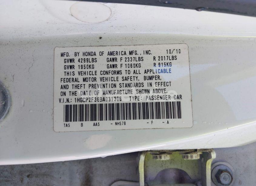 Photo 9 of 2011 Honda Accord 2.4 LX (VIN 1HGCP2F36BA031306)