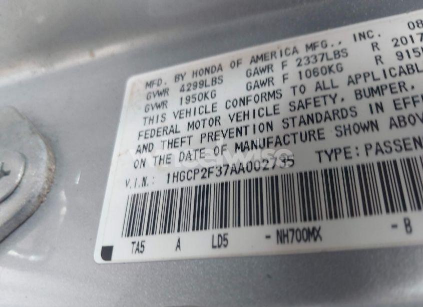 Photo 9 of 2010 Honda Accord 2.4 LX (VIN 1HGCP2F37AA002735)