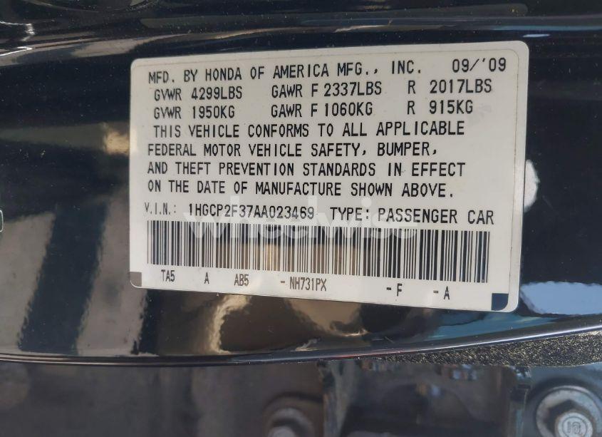 Photo 9 of 2010 Honda Accord 2.4 LX (VIN 1HGCP2F37AA023469)