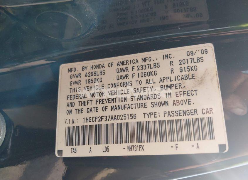 Photo 9 of 2010 Honda Accord 2.4 LX (VIN 1HGCP2F37AA025156)