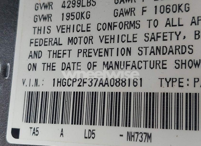 Photo 9 of 2010 Honda Accord 2.4 LX (VIN 1HGCP2F37AA088161)