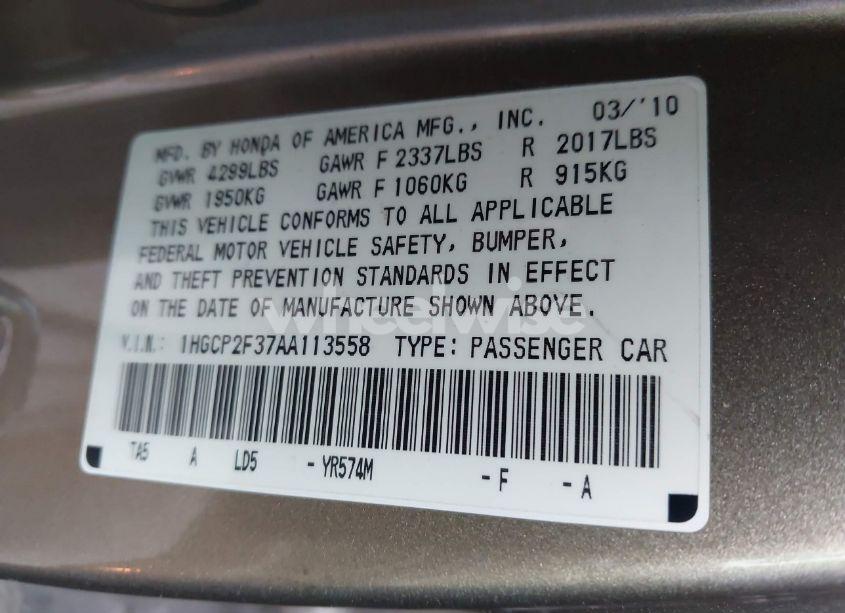 Photo 9 of 2010 Honda Accord 2.4 LX (VIN 1HGCP2F37AA113558)