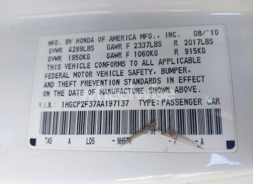 Photo 9 of 2010 Honda Accord 2.4 LX (VIN 1HGCP2F37AA197137)