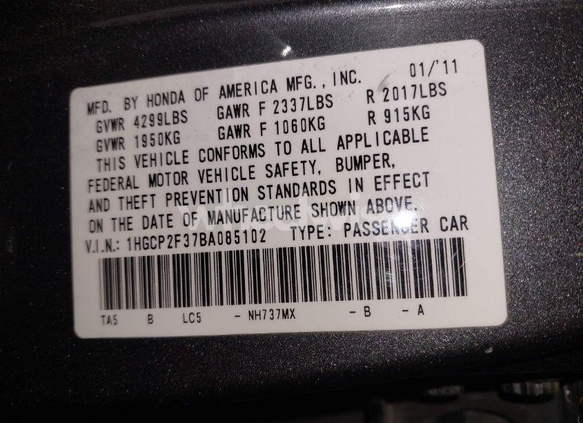 Photo 9 of 2011 Honda Accord 2.4 LX (VIN 1HGCP2F37BA085102)