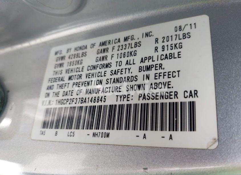 Photo 9 of 2011 Honda Accord SDN LX (VIN 1HGCP2F37BA148845)